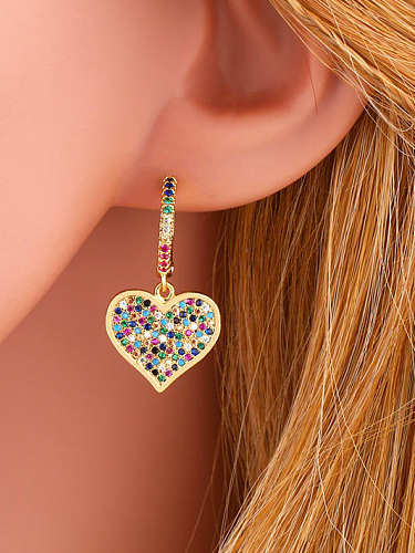 Brass Cubic Zirconia Heart Ethnic Huggie Earring