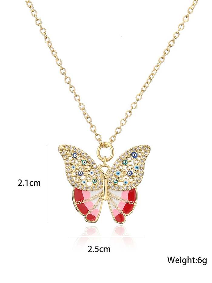 Brass Cubic Zirconia Enamel Butterfly Trend Necklace