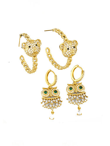 Brass Cubic Zirconia Owl Vintage Stud Earring