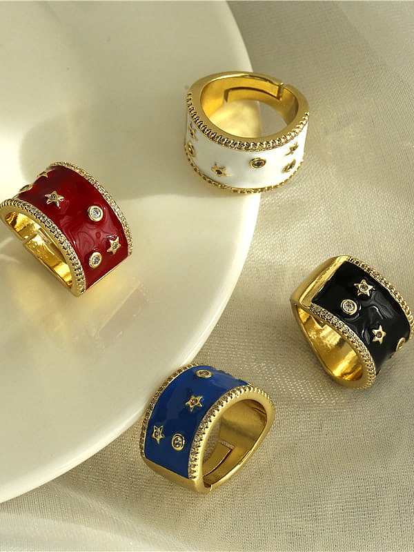 Brass Enamel Geometric Vintage Band Ring