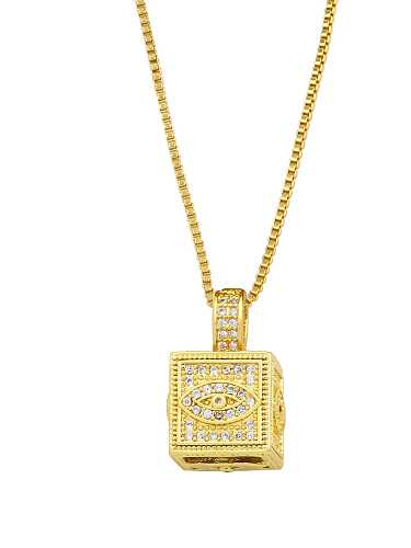 Brass Cubic Zirconia Star Vintage Square Pendant Necklace