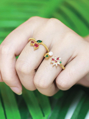 Brass Cubic Zirconia Heart Vintage Fruit Band Ring