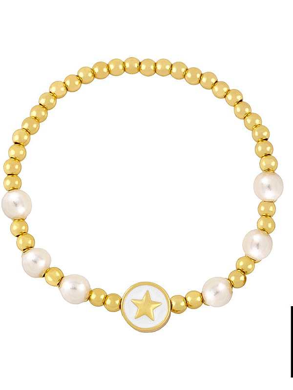 Brass Imitation Pearl Star Vintage Adjustable Bracelet
