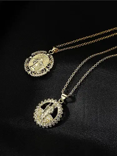 Brass Cubic Zirconia Geometric Vintage Regligious Necklace