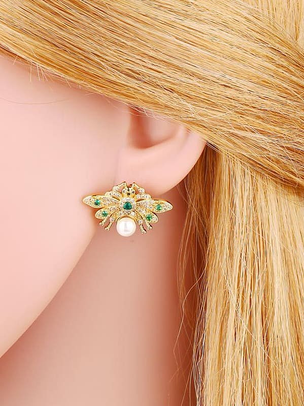 Brass Cubic Zirconia Butterfly Minimalist Stud Earring