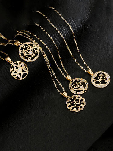 Brass Cubic Zirconia Letter Vintage Flower Pendant Necklace