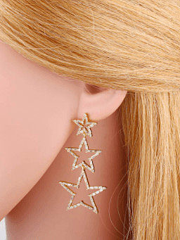 Brass Cubic Zirconia Hollow Five-pointed star Minimalist Drop Earring