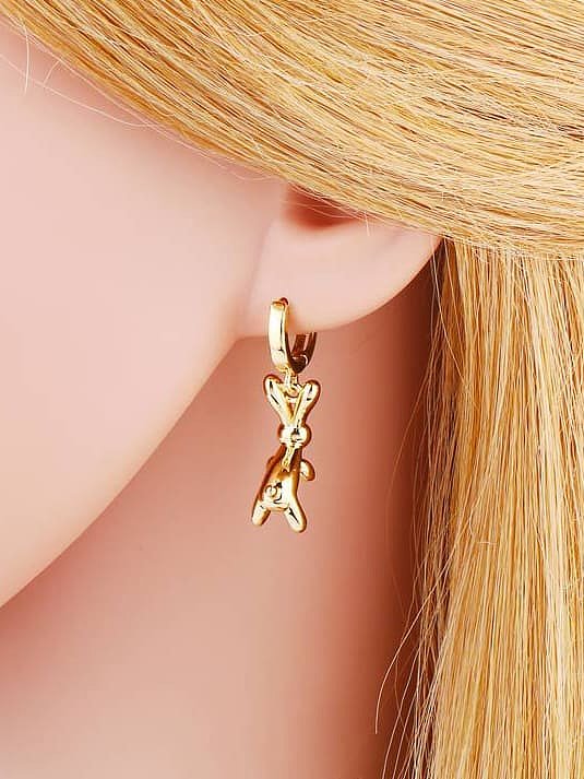 Brass Cubic Zirconia Rabbit Tiger Cute Huggie Earring