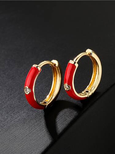 Brass Enamel Geometric Vintage Huggie Earring