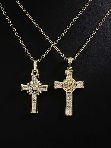 Brass Cubic Zirconia Cross Vintage Regligious Necklace