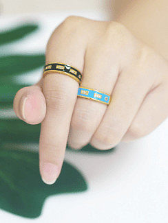 Brass Enamel Geometric Minimalist Band Ring