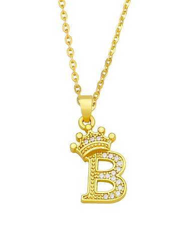 Brass Cubic Zirconia Crown Vintage Letter Pendant Necklace