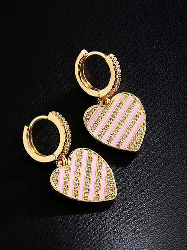 Brass Cubic Zirconia Heart Vintage Huggie Earring