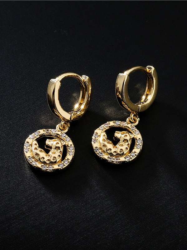 Brass Cubic Zirconia Leopard Vintage Huggie Earring