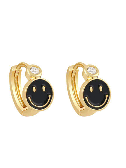 Boucle d'oreille Huggie minimaliste en laiton émaillé Smiley