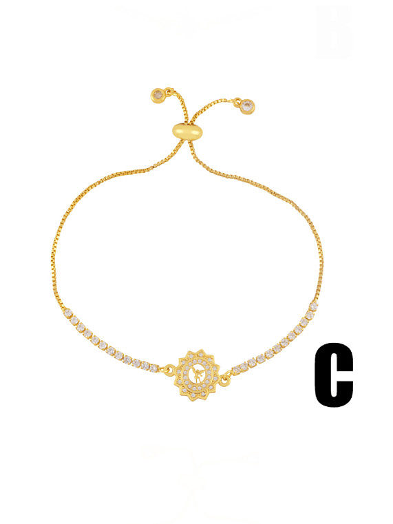 Brass Cubic Zirconia Smiley Minimalist Adjustable Bracelet