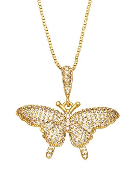 Brass Cubic Zirconia Vintage Butterfly Pendant Necklace