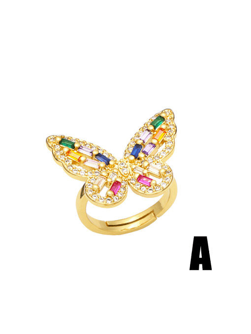Brass Cubic Zirconia Rainbow Minimalist Butterfly Stackable Ring