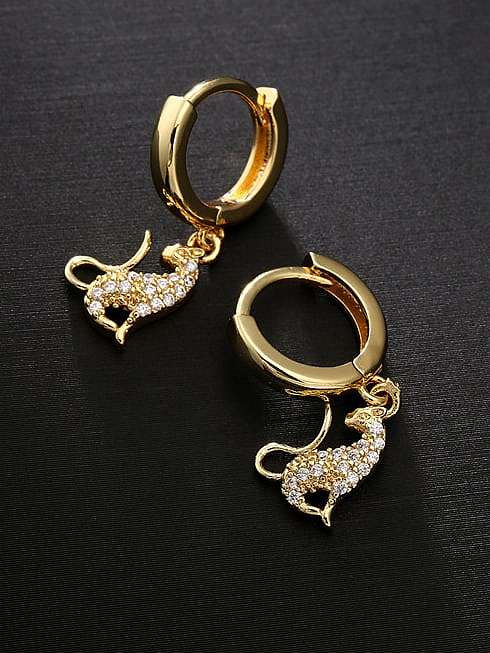 Brass Cubic Zirconia Fox Vintage Huggie Earring