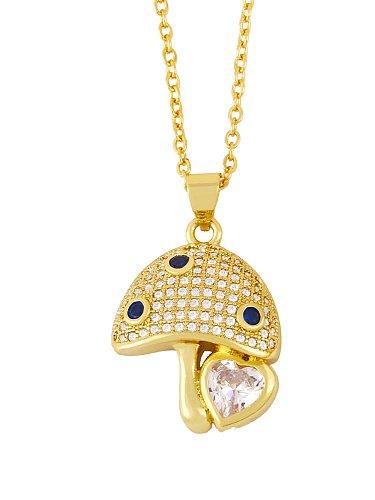 Brass Cubic Zirconia Key Hip Hop mushroom Pendant Necklace