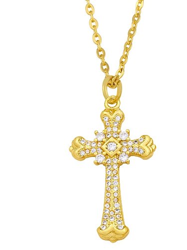 Brass Cubic Zirconia Cross Ethnic Regligious Necklace
