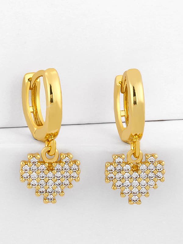 Brass Cubic Zirconia Heart Vintage Huggie Earring