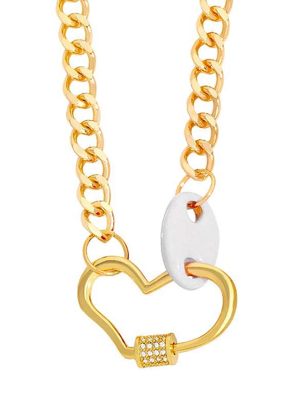 Brass Enamel Heart Hip Hop Hollow Chain Necklace