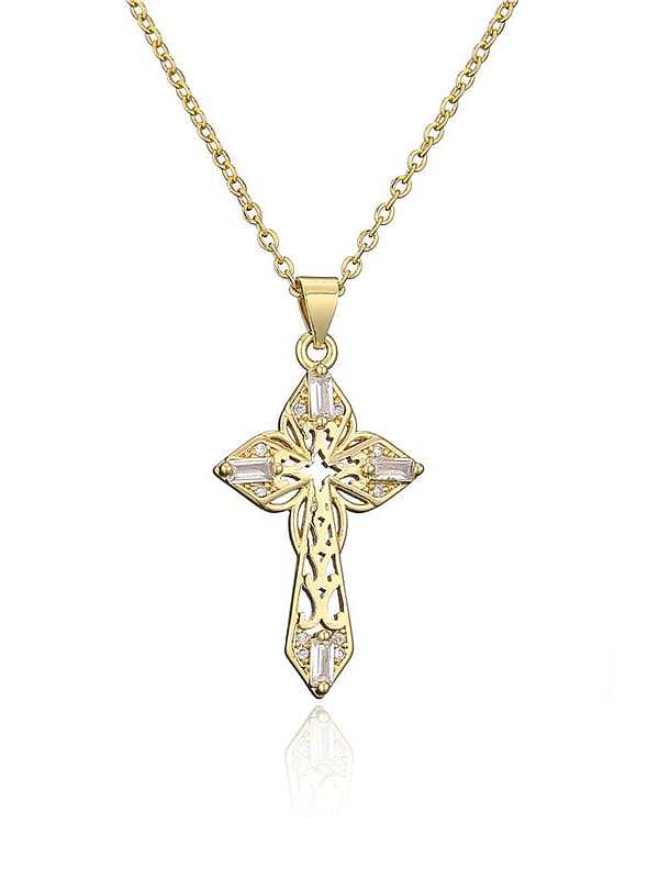 Brass Cubic Zirconia Cross Vintage Regligious Necklace