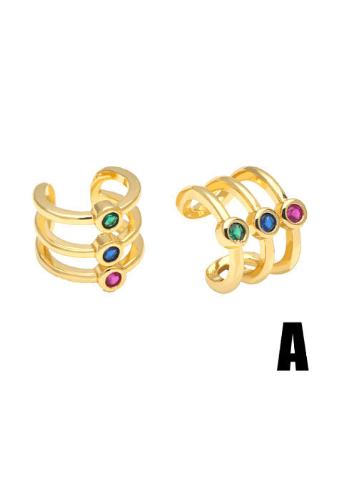 Brass Cubic Zirconia Geometric Vintage Huggie Earring