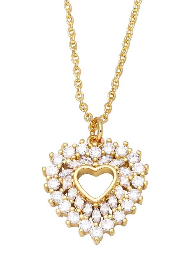 Brass Cubic Zirconia Heart Vintage Necklace