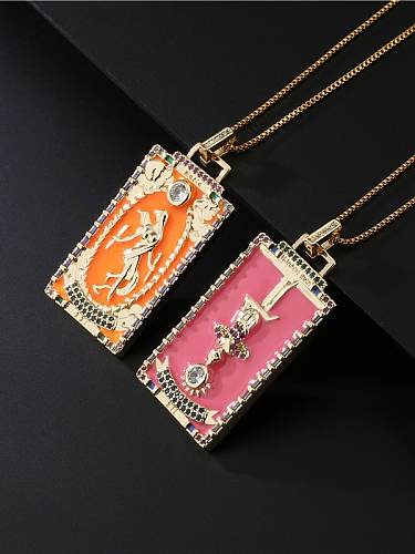 Brass Rhinestone Enamel Geometric Vintage Necklace