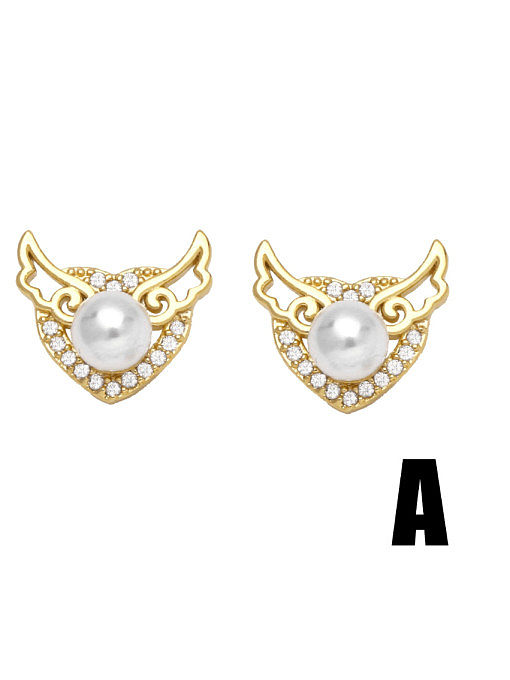 Brass Imitation Pearl Butterfly Heart Cute Stud Earring