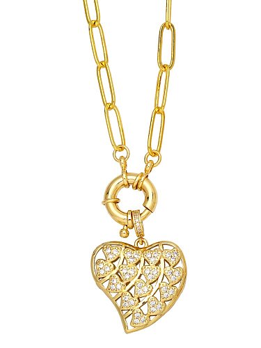 Brass Cubic Zirconia Heart Vintage Sun Pendant Necklace