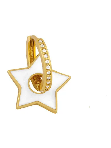 Brass Cubic Zirconia Enamel Star Ethnic Huggie Earring
