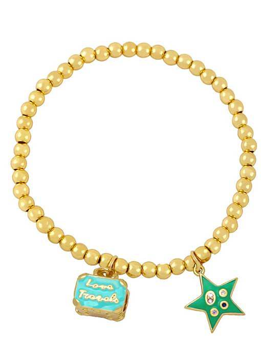 Brass Multi Color Enamel Star Vintage Beaded Bracelet