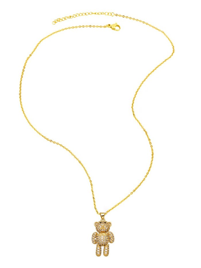 Brass Cubic Zirconia Bear Vintage Necklace