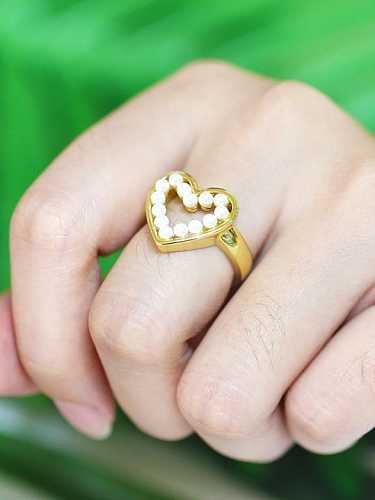 Brass Imitation Pearl Heart Ethnic Band Ring