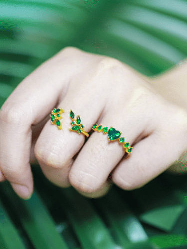 Brass Cubic Zirconia Heart Minimalist Cross Band Ring