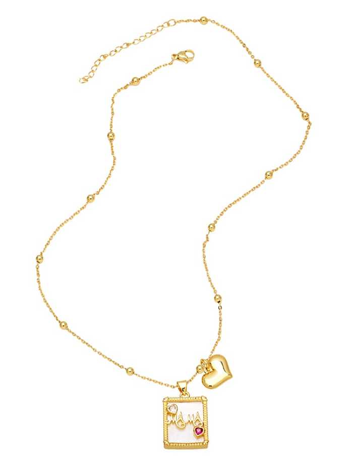 Brass Cubic Zirconia Heart Vintage Letter Pendant Necklace