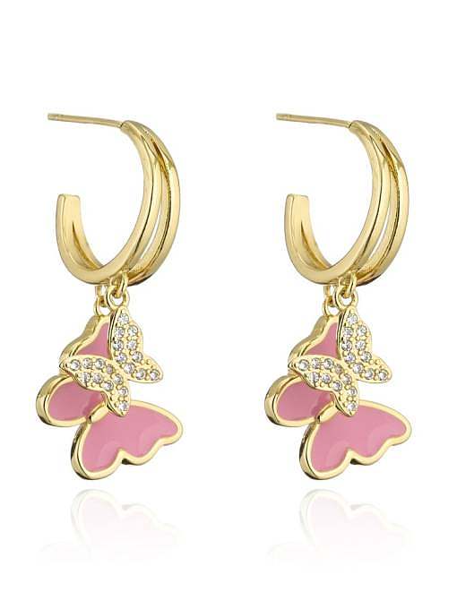 Brass Cubic Zirconia Enamel Butterfly Dainty Huggie Earring