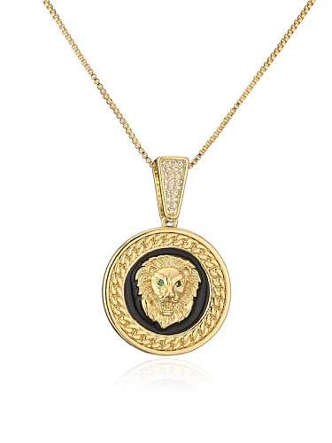 Brass Cubic Zirconia Lion Hand Vintage Round Pendant Necklace