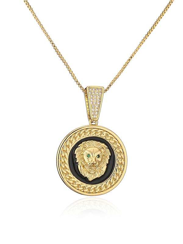 Brass Cubic Zirconia Lion Hand Vintage Round Pendant Necklace