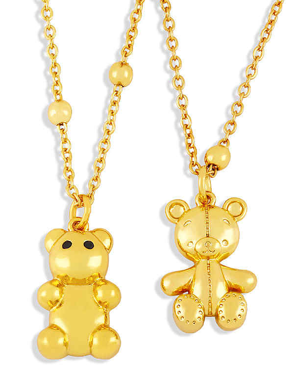 Brass Cute Smooth Bear Pendant Necklace