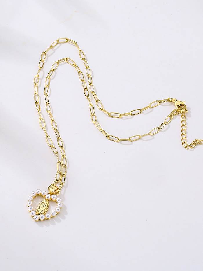 Collier Religieux Vintage Géométrique Perle d'Imitation Laiton