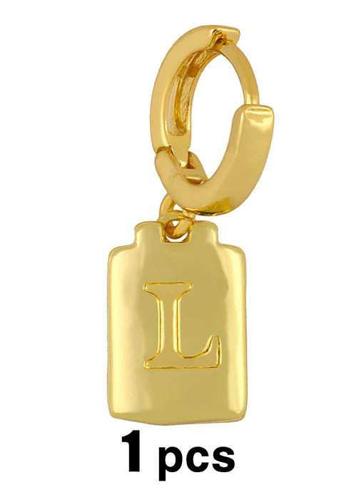 Brass Minimalist Simple Square Glossy 26 Letter Huggie Earring(single)
