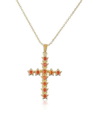 Collier Religieux Vintage en Laiton Cubic Zirconia Cross