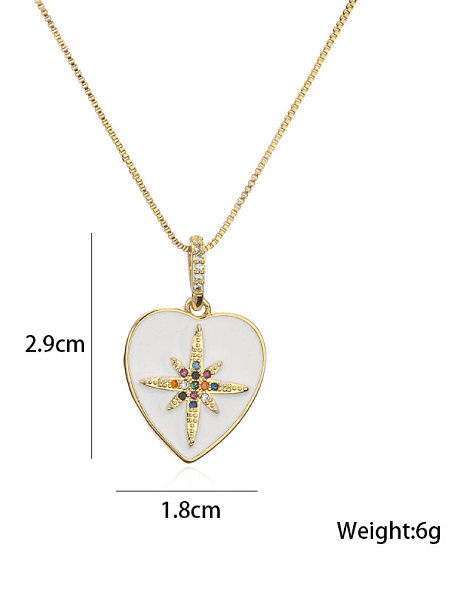 Brass Rhinestone Enamel Evil Eye Trend Heart Pendant Necklace