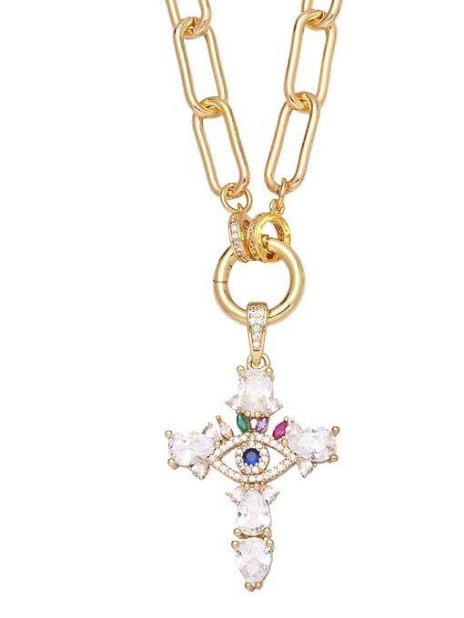 Brass Cubic Zirconia Cross Vintage Necklace