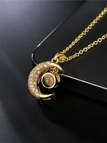 Brass Cubic Zirconia Moon Vintage Necklace