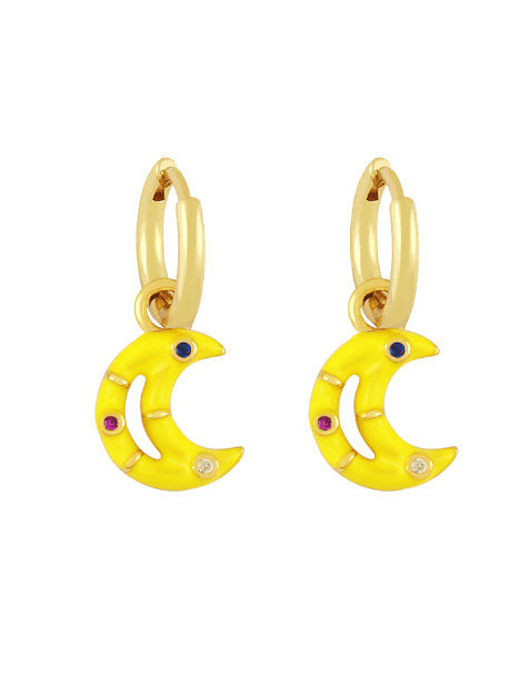 Brass Enamel Moon Hip Hop Huggie Earring